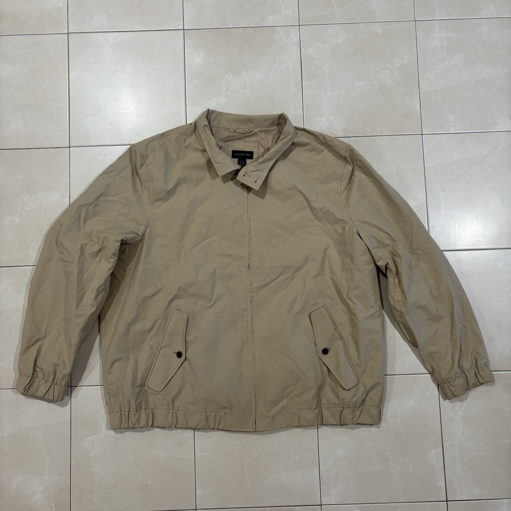 Vintage Lands End Harrington Jacket Men's 2xl Tan Preppy Ivy Zip Bomber Y2K